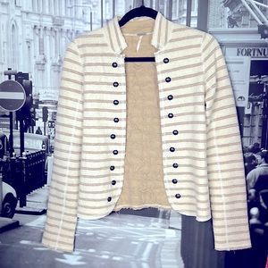 Free people 100% wool striped studded knit blazer jacket Open Front cardigan